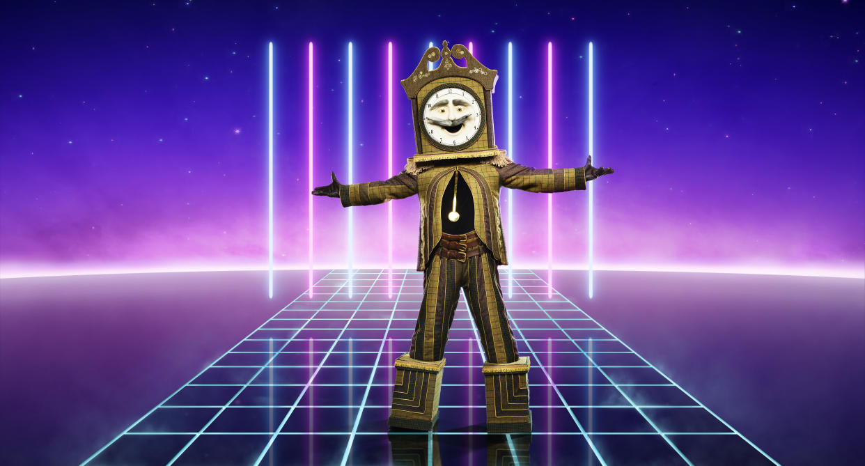 From Bandicoot TV  The Masked Singer: SR2 on ITV  Pictured: Grandfather Clock.  This photograph is (C) ITV Plc and can only be reproduced for editorial purposes directly in connection with the programme or event mentioned above, or ITV plc. Once made available by ITV plc Picture Desk, this photograph can be reproduced once only up until the transmission [TX] date and no reproduction fee will be charged. Any subsequent usage may incur a fee. This photograph must not be manipulated [excluding basic cropping] in a manner which alters the visual appearance of the person photographed deemed detrimental or inappropriate by ITV plc Picture Desk.  This photograph must not be syndicated to any other company, publication or website, or permanently archived, without the express written permission of ITV Picture Desk. Full Terms and conditions are available on the website www.itv.com/presscentre/itvpictures/terms  For further information please contact: james.hilder@itv.com / 0207 157 3052
