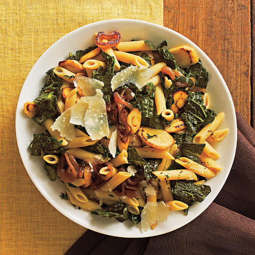 Pasta with Black Kale, Caramelized Onions, and Parsnips