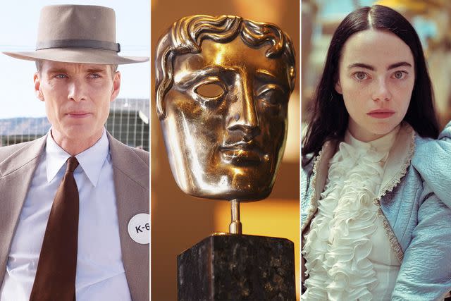 <p>Melinda Sue Gordon/Universal Pictures/Courtesy Everett Collection; Steve Finn/Getty; Searchlight Pictures/Courtesy Everett Collection</p> Cillian Murphy in 'Oppenheimer,' the BAFTA award; Emma Stone in 'Poor Things'