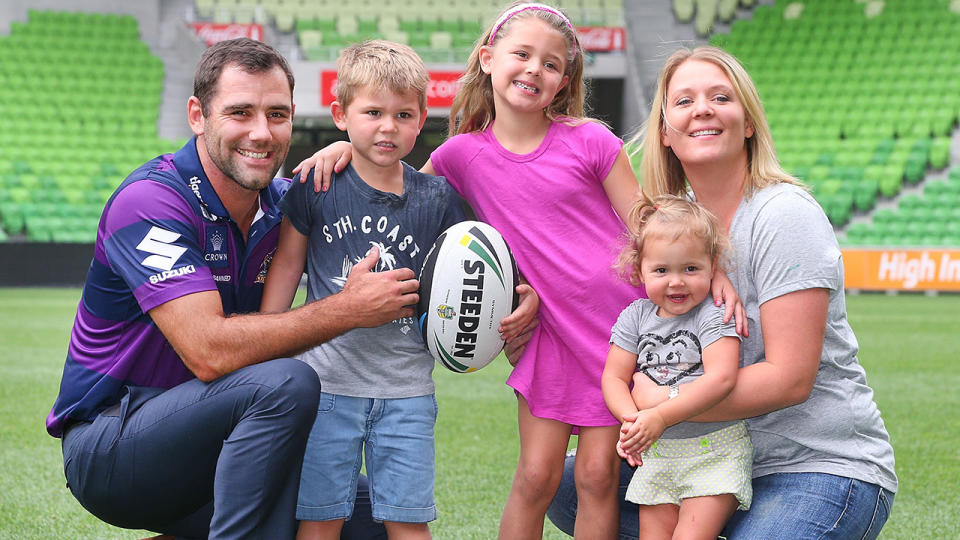 Cameron Smith, pictured here with his family at AAMI Park in 2014. 