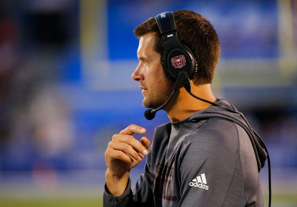 Missouri State head coach Ryan Beard as the Bears take on the University of Kansas Jayhawks at the David Booth Kansas Memorial Stadium in Lawrence Kansas on Friday, Sept. 1, 2023.