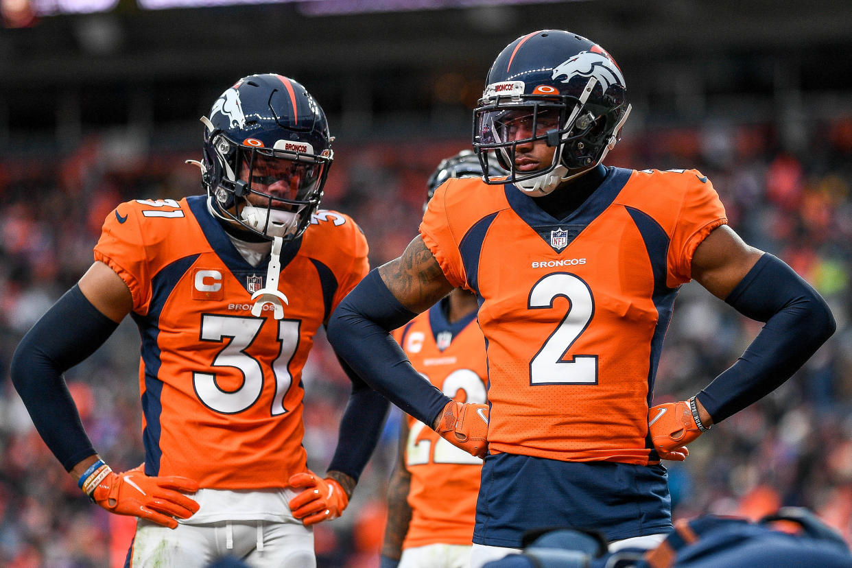 There's a ton of talent in Denver, like defensive backs Justin Simmons (31) and Patrick Surtain II. There isn't, however, a head coach or franchise quarterback currently. (Photo by Dustin Bradford/Icon Sportswire via Getty Images)