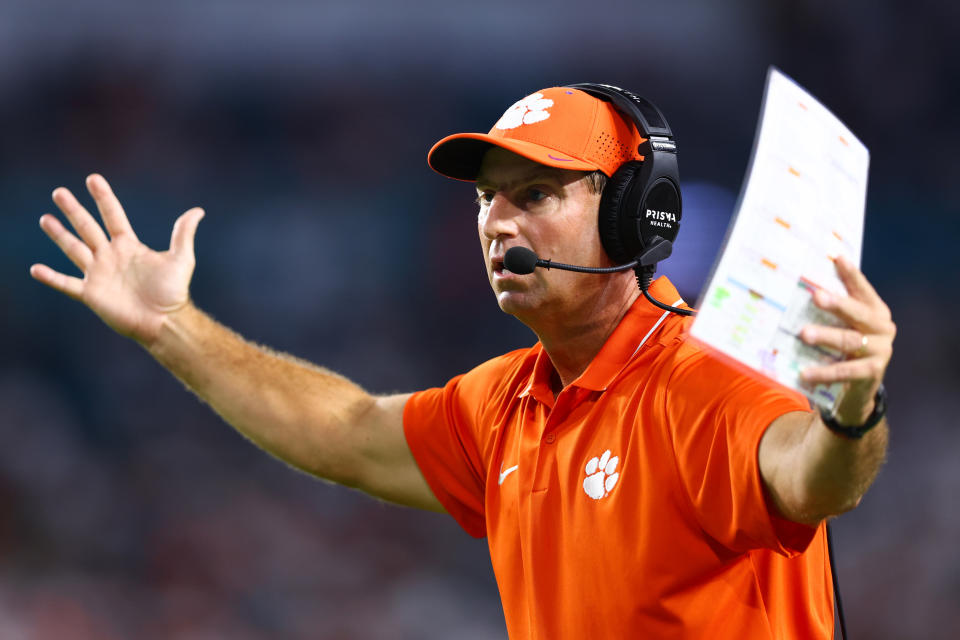 Dabo Swinney's Tigers have lost at least three games each of the last three years. (Megan Briggs/Getty Images)