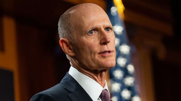 PHOTO: Senator Rick Scott speaks at a news conference, July 26, 2022, in Washington. (Eric Lee/Bloomberg via Getty Images)