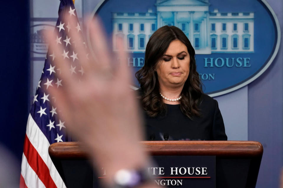 White House press secretary Sarah Sanders holds the daily briefing. (Photo: Carlos Barria/Reuters)