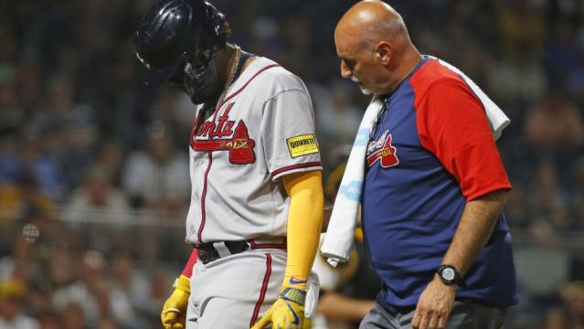 Braves' Acuna leaves game vs. Mets after being hit by pitch