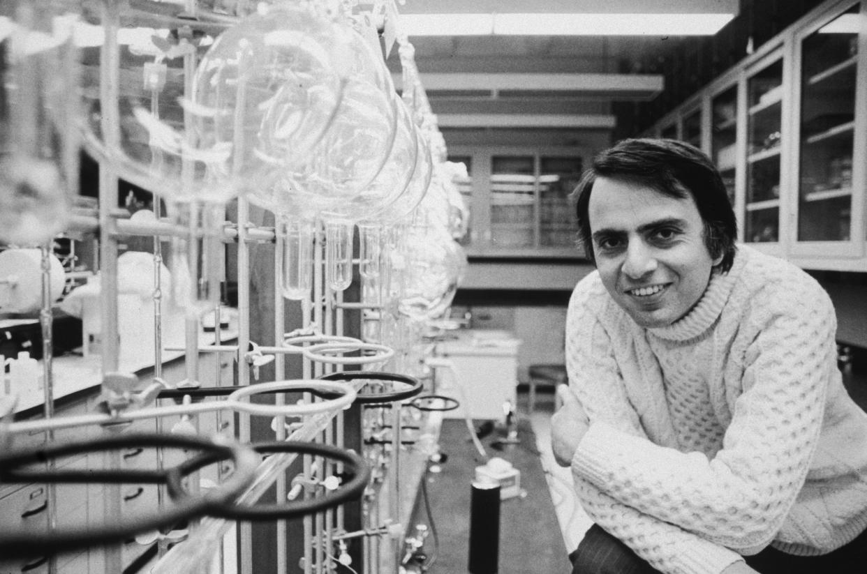 Carl Sagan in a laboratory at Cornell University, Ithaca, New York, March 20, 1974.