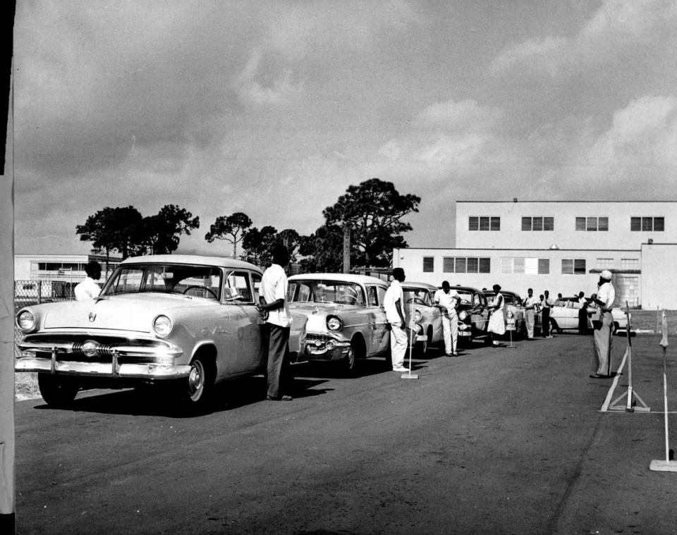 Driving safety class at .Northwestern High puts 300 student drivers through the paces in 1958. William Kuenzel/Miami Herald File