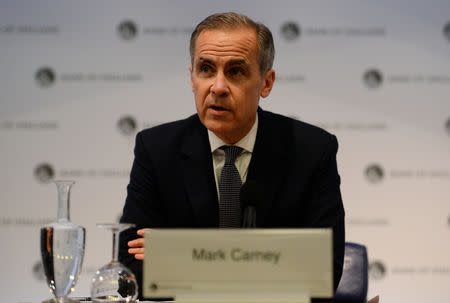 FILE PHOTO: Bank of England Governor Mark Carney speaks at a press conference at the Bank of England in London, Britain February 25, 2019. Kirsty O'Connor/Pool via REUTERS/File Photo