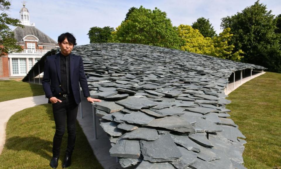 Junya Ishigami with his pavilion in front of the Serpentine Gallery.