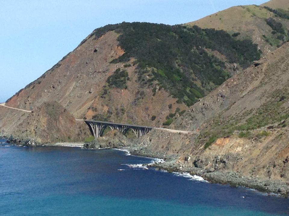 Highway 1 and the dramatic Big Creek Bridge (circa 1937) on the Big Sur Coast.