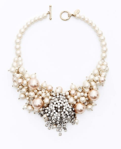 Large Pearlized Bead and Crystal Statement Necklace, $125