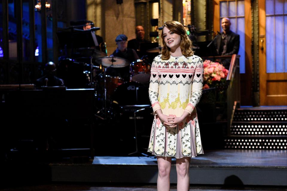 Emma Stone during her "Saturday Night Live" monologue on December 3, 2016.