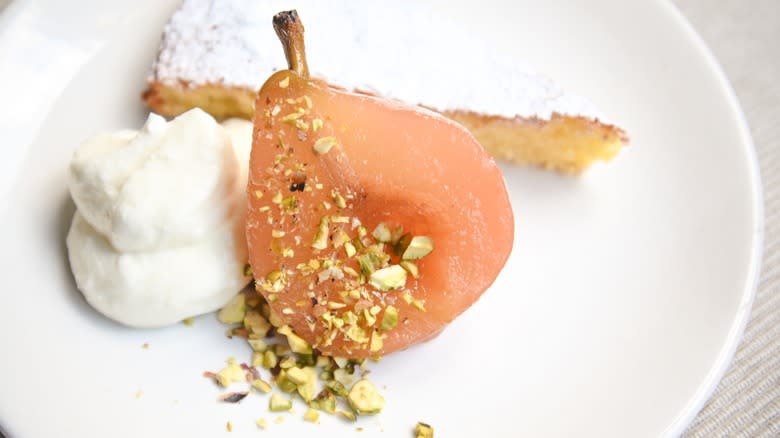 Poached pear dessert with cream