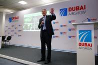 Randy Tinseth, vice president of Commercial Marketing for Boeing Airplanes, speaks during the first day of Dubai Air Show in Dubai