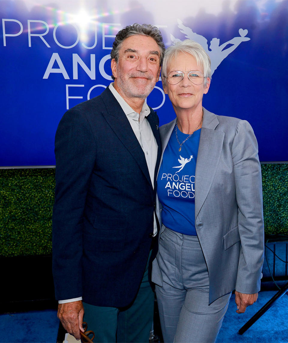 Chuck Lorre and Jamie Lee Curtis attend Project Angel Food's Rise To The Challenge Ground Breaking Ceremony on August 03, 2023 in Hollywood, California.