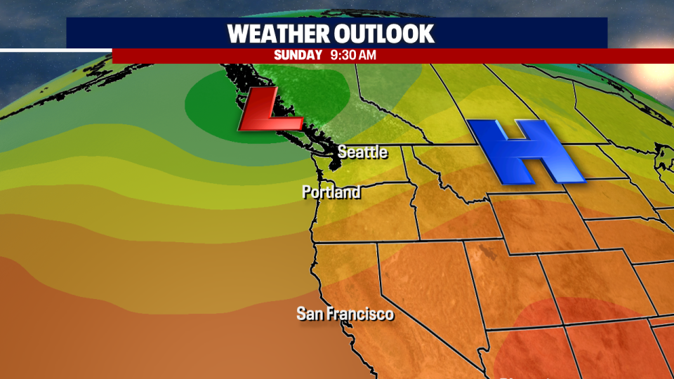 <div>The upper level weather pattern outlook for Sunday as cooler air rushes into the Pacific Northwest.</div> <strong>(FOX 13 Seattle)</strong>