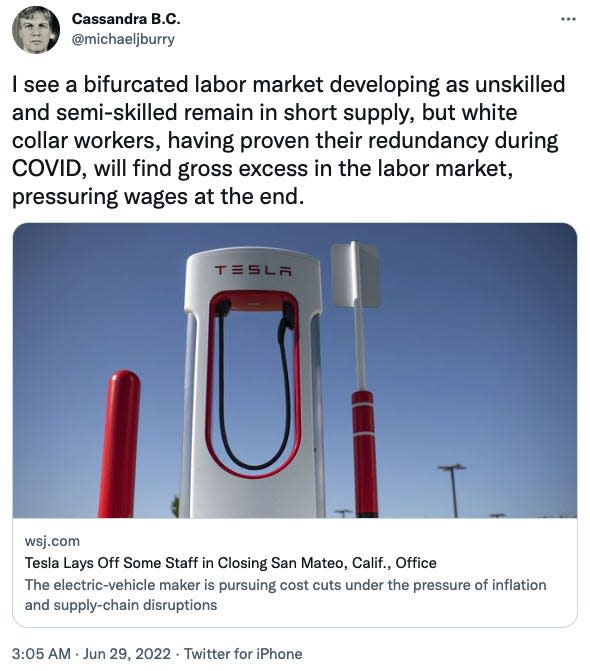 Michael Burry's tweet about Tesla layoffs