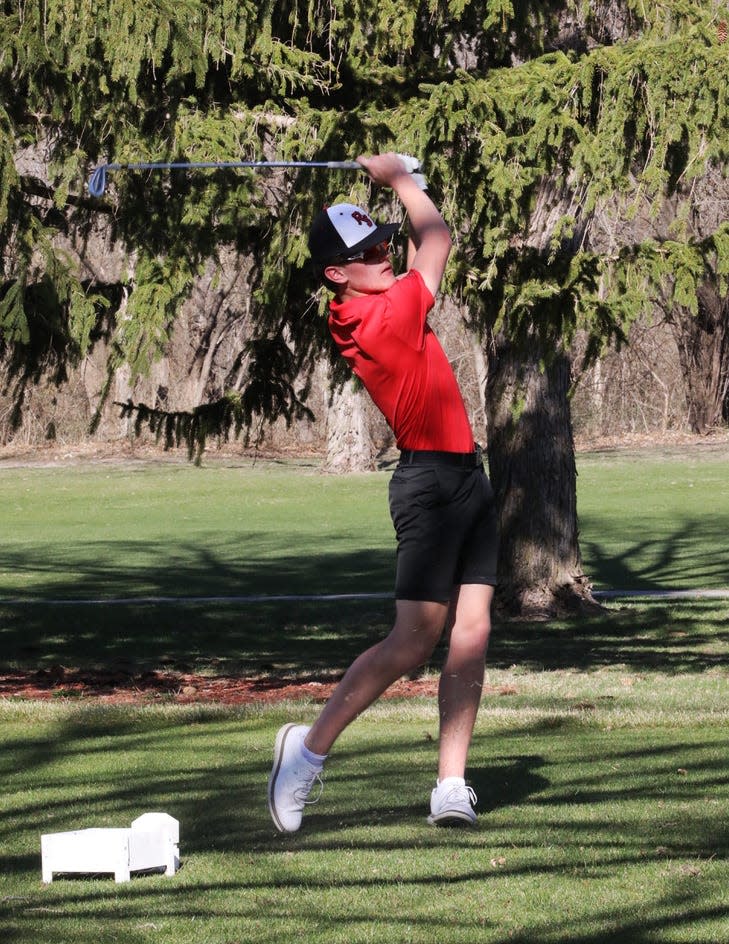 Braylen Loots shot a 46 over nine holes to help the Roland-Story boys golf team place second at its home triangular meet with Clarion-Goldfield-Dows and Saydel April 13 at the River Bend Golf Course in Story City.