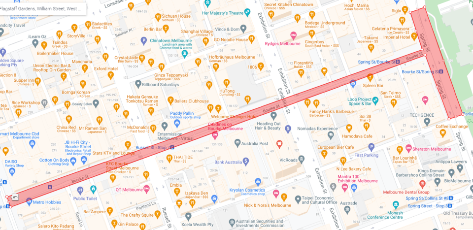 Map of Melbourne protest route