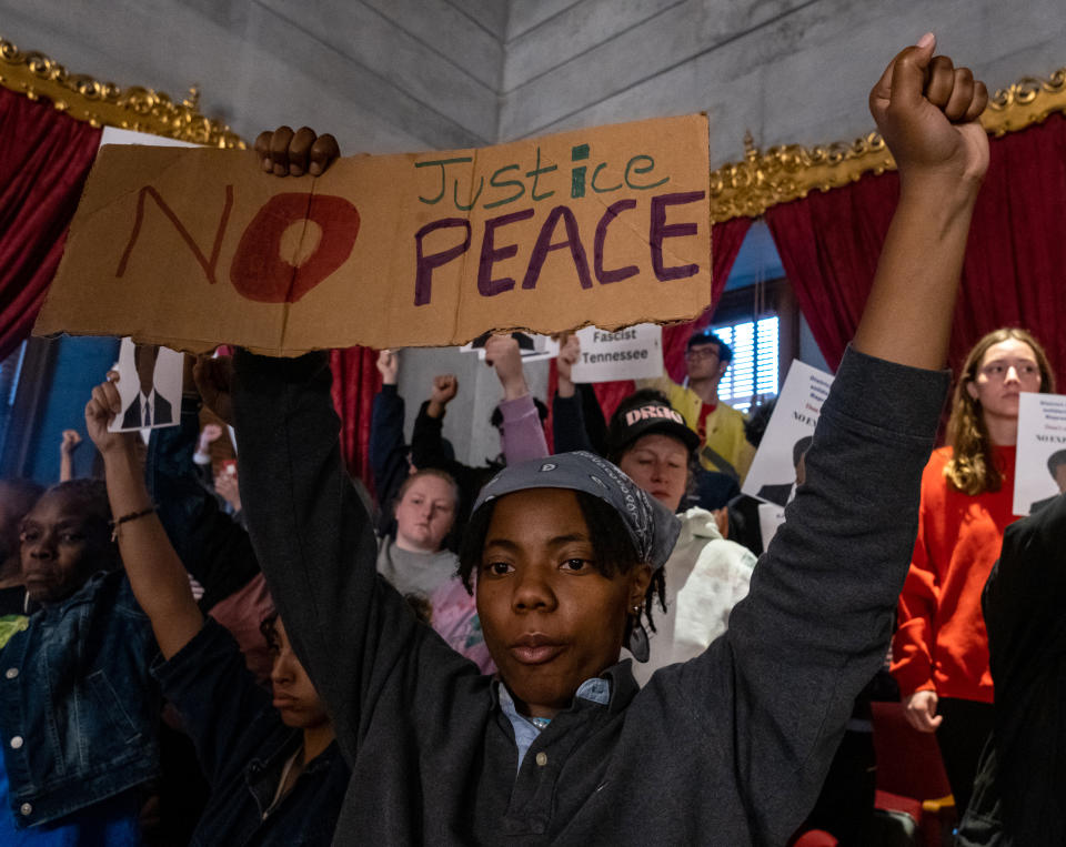 Protesters in the House gallery at the start of the morning session on Thursday.