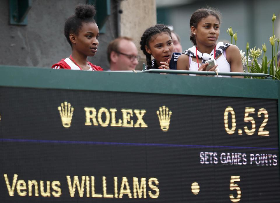 Britain Tennis - Wimbledon - All England Lawn Tennis & Croquet Club, Wimbledon, England - 30/6/16 Girls watch USA's Venus Williams in action against Greece's Maria Sakkari REUTERS/Paul Childs