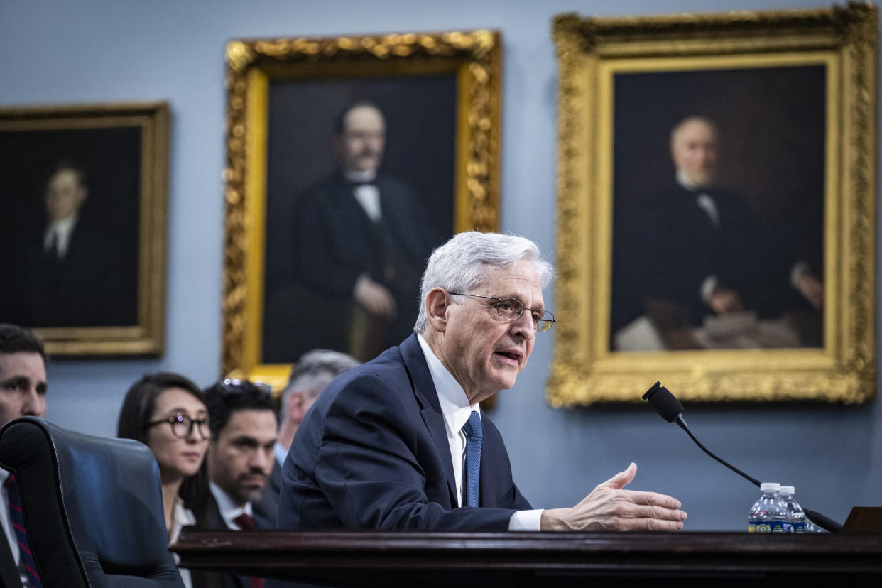 Attorney General Merrick Garland testifies on Capitol Hill in Washington, April 16, 2024. (Pete Marovich/The New York Times)