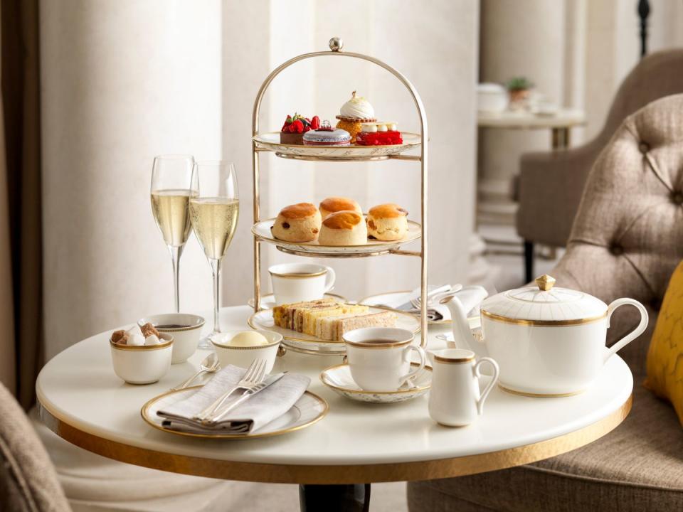 <p>Looking for a royal-inspired hotel afternoon tea? The Crown Jewel Afternoon Tea at <a href="https://www.booking.com/hotel/gb/four-seasons-london-at-ten-trinity-square.en-gb.html?aid=2070929&label=hotel-afternoon-tea" rel="nofollow noopener" target="_blank" data-ylk="slk:Four Seasons Hotel London at Ten Trinity Square;elm:context_link;itc:0;sec:content-canvas" class="link ">Four Seasons Hotel London at Ten Trinity Square</a> takes inspiration from the treasures stored in the nearby Tower of London. Its selection of pastries are named Ruby, Coin, Pearl and Crown, which is made with peach, verbena and yuzu, inspired by St Edward's Crown.</p><p>It's not all about the edible treats here as the setting is just as memorable. Guests take afternoon tea in an elegant space underneath a beautiful domed ceiling. As you tuck into mini savoury and sweet delights, you can sip on one ofnine different champagnes.</p><p><strong>Price: </strong>From £40 per person</p><p><a class="link " href="https://www.booking.com/hotel/gb/four-seasons-london-at-ten-trinity-square.en-gb.html?aid=2070929&label=hotel-afternoon-tea" rel="nofollow noopener" target="_blank" data-ylk="slk:BOOK A ROOM;elm:context_link;itc:0;sec:content-canvas">BOOK A ROOM</a></p>