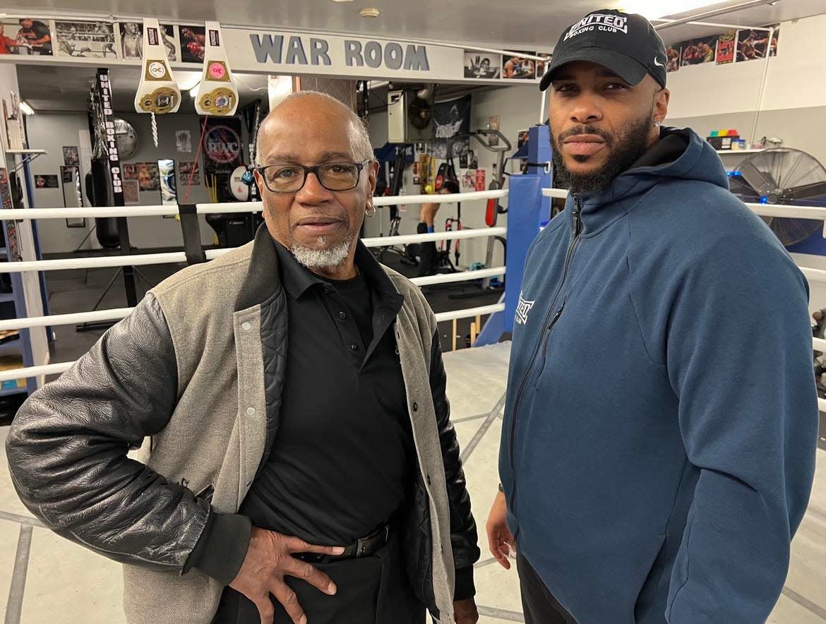 Lorenzo Scott, left, is shown with Markees Watkins, owner of United Boxing Gym in Canton. Scott, a longtime Stark County boxing trainer, will be honored at The Brawl II boxing event on Saturday at the Canton Memorial Civic Center.