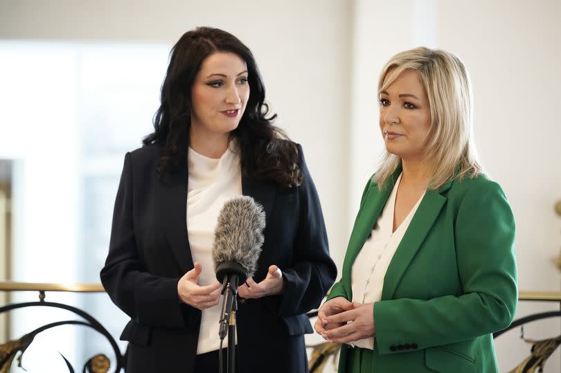 Northern Ireland First Minister Michelle O'Neill (right) and Deputy First Minister Emma Little-Pengelly attend the Northern Ireland Bureau breakfast at the Waldorf Astoria Hotel, in Washington DC, during their visit to the US for St Patrick's Day.