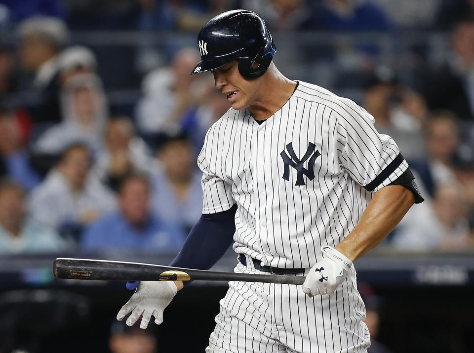 Aaron Judge hasn’t performed well in the ALDS. (AP Photo)