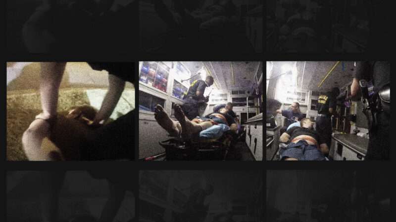 Tony Timpa is seen in the prone position and on a gurney in an ambulance