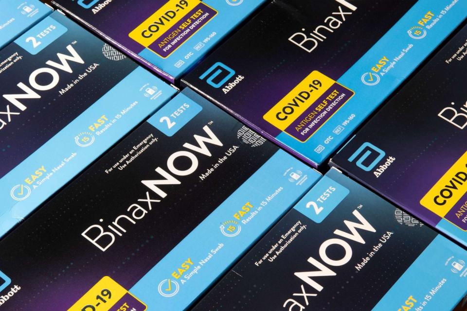 PHOTO: In this photo illustration, boxes of BinaxNow COVID-19 at home test kits are seen, Aug.13, 2022, in North Haledon, N.J. (Michael Bocchieri/Getty Images)
