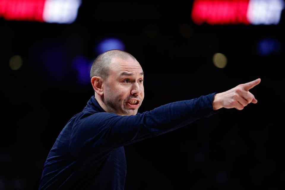 Denver Nuggets assistant coach David Adelman gestures in the third quarter against the Minnesota Timberwolves at Ball Arena in Denver, CO. on Jan. 18, 2023
