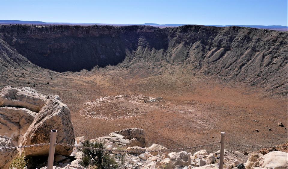 Crater view from observation deck at Destination Meteor Crater, Arizona.