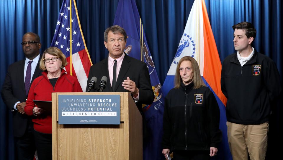 Westchester County Executive George Latimer, center, talks about the approaching winter storm, during an announcement at the Westchester County Office Building in White Plains, Jan.. 5, 2024. Also pictured are from left, Ken Jenkins, Deputy County Executive, Joan McDonald, Director of Operations, Susan Spear, Deputy Commissioner of Emergency Services and Dennis DelBorgo, Director of Office of Emergency Management.