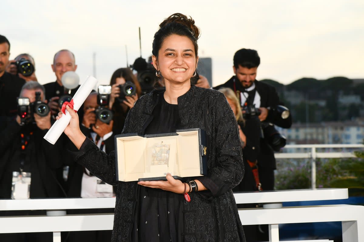 Payal Kapadia poses with the 'Grand Prix' Award for 'All We Imagine As Light' during the Palme D'Or Winners Photocall  (WireImage)