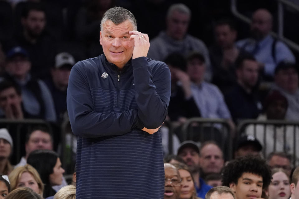 Creighton head coach Greg McDermott works the bench in the first half of an NCAA college basketball game against Villanova during the quarterfinals of the Big East conference tournament, Thursday, March 9, 2023, in New York. (AP Photo/John Minchillo)