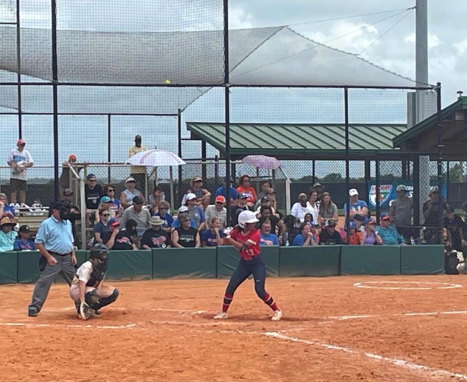 Doral’s Anabela Abdullah stands in to hit Friday afternoon during a Class 6A state semifinal aginst Bartow at Legends Way Ball Fields in Clermont, Fla.