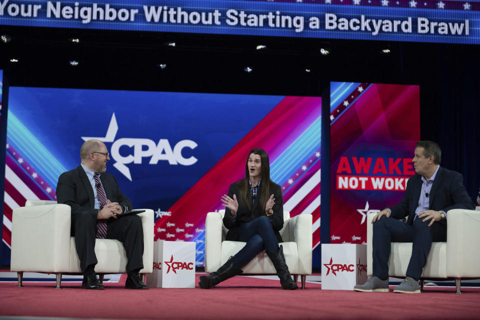 Allen Fuller, Scott Presler, Jim McLaughlin during the CPAC 2022 Day One continues in Orlando, Florida on Feb. 24, 2022.  (Zach D Roberts / NurPhoto via AP file )