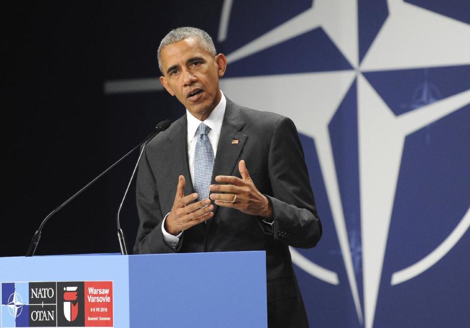 FILE - In this July 9, 2016, file photo, President Barack Obama speaks at the NATO Summit, in Warsaw, Poland. Obama's foreign policy legacy may be defined as much by what he didn't do as what he did. (AP Photo/Alik Keplicz, File)
