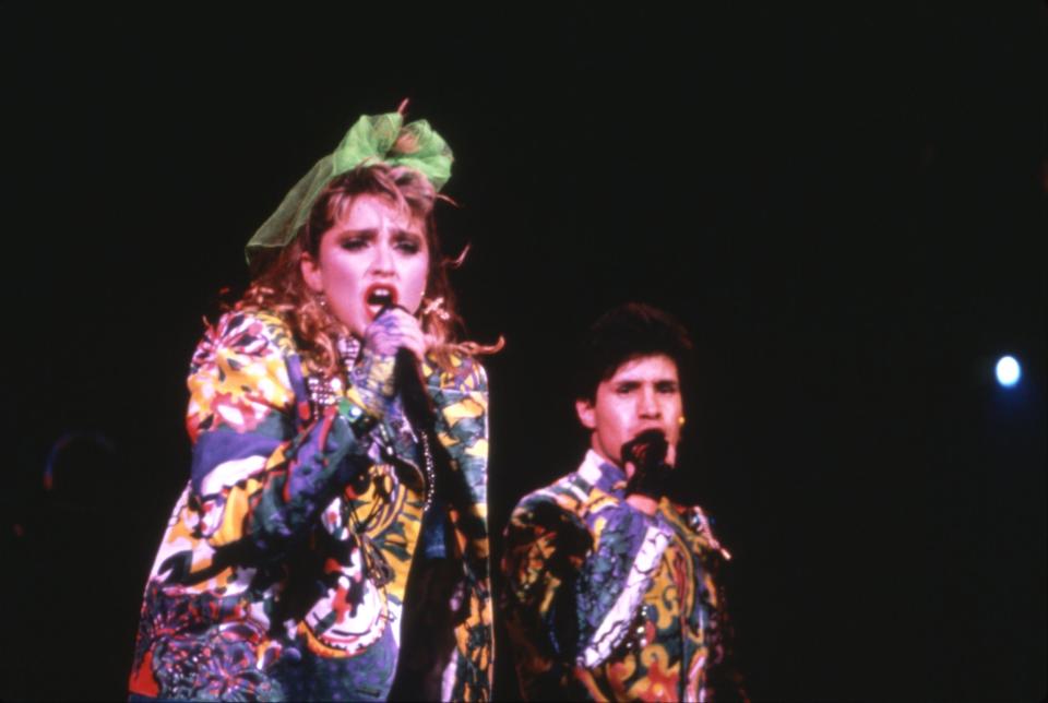 Madonna performs during the Virgin Tour on May 5, 1985, at the Frank Erwin Center in Austin, Texas.