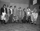 <p>Seven of these eight costumed clowns are radio and television personalities, while the eighth (third from right) is Otto Griebling, who earns his livelihood as a clown with Ringling Brothers and Barnum and Bailey Circus. Group gathered at New York’s Madison Square Garden, April 1, 1953 for opening performance of “The Greatest Show On Earth.” From left are: Al Schacht, perennial baseball clown; Garry Moore, Sid Caesar, Lauritz Melchior, Jack Carter, Otto Griebling, Herb Shriner and Sam Levenson. The radio and TV personalities participated in the opening night performance with proceeds going to United Cerebral Palsy of New York. (AP Photo/Matty Zimmerman) </p>