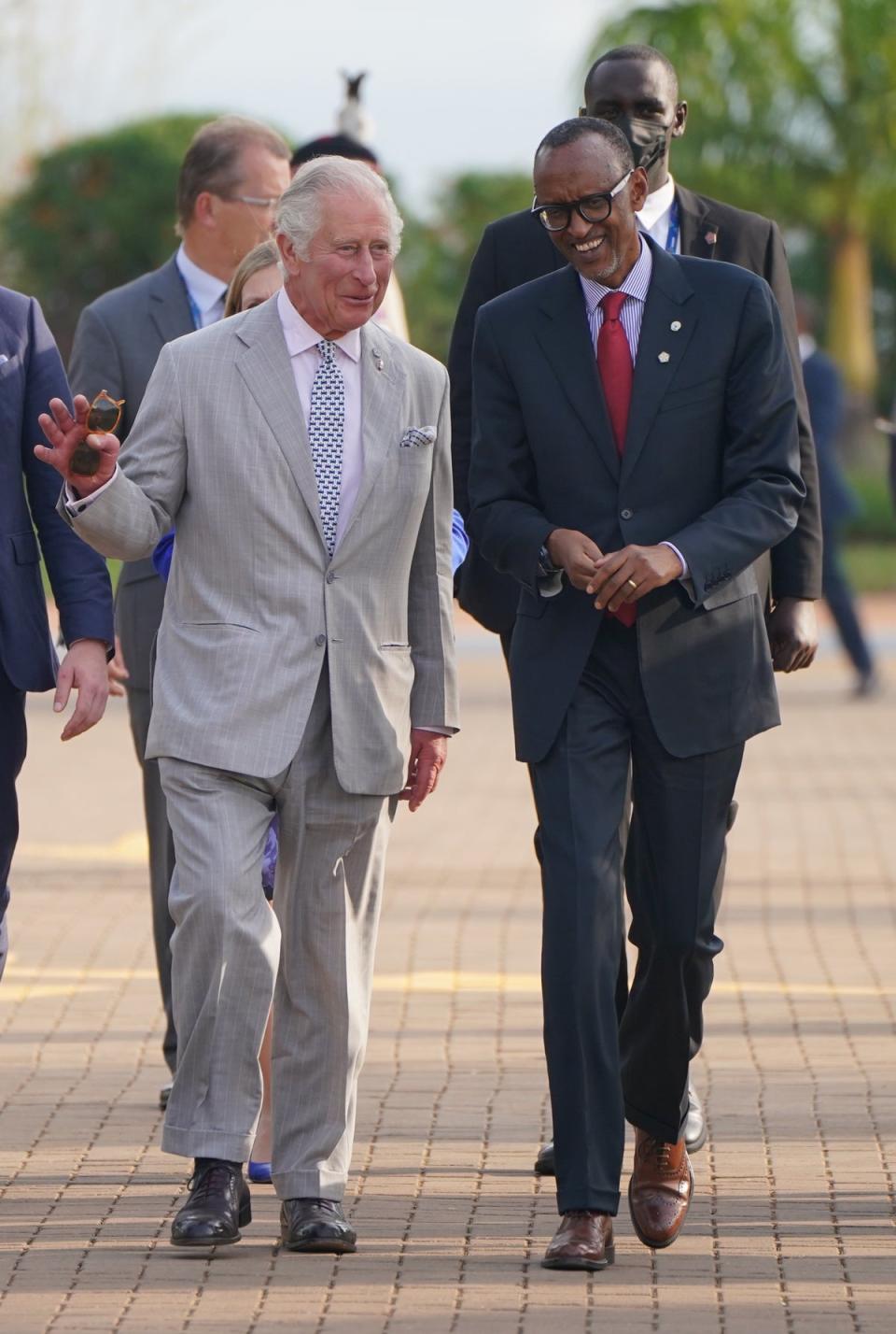 The Prince of Wales walks with Rwanda President Paul Kagame (Jonathan Brady/PA) (PA Wire)