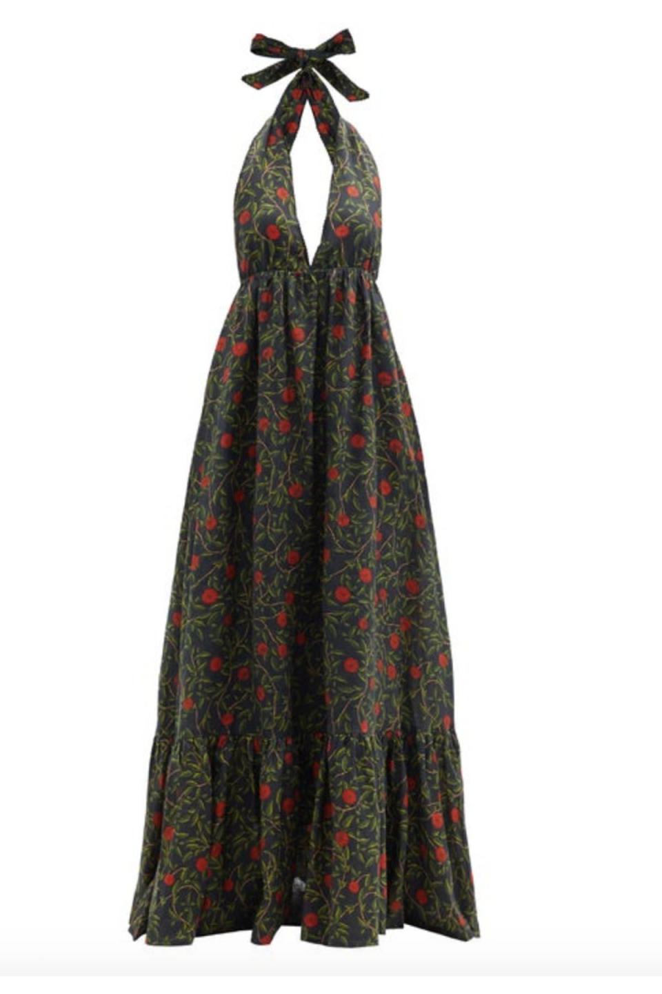 Olivia Halterneck Floral Print Linen Maxi Dress