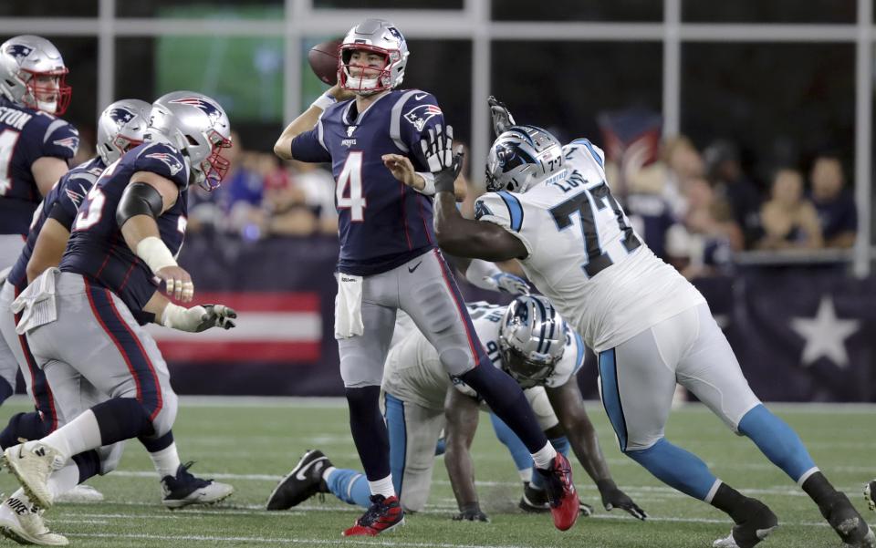 New England Patriots quarterback Jarrett Stidham had a productive rookie preseason. (AP Photo/Charles Krupa)