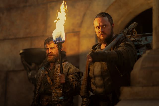 <p>Courtesy of Ollie Upton/HBO</p> Mark Stobbart as Cheese and Sam C. Wilson as Blood on 'House of the Dragon' season 2