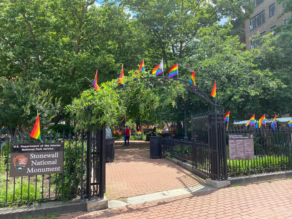 stonewall park covered in pride flags