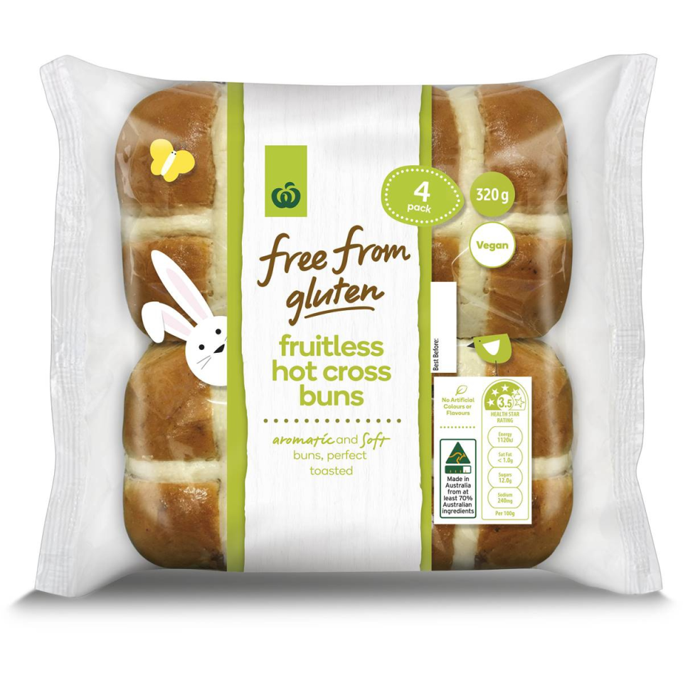 Woolworths Free From Gluten Fruitless Hot Cross Buns 4 Pack