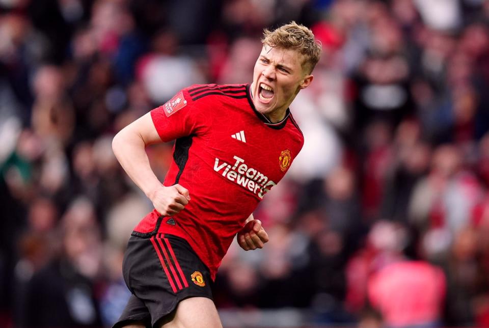 Rasmus Hojlund scored the winning penalty as Manchester United reached the FA Cup final. (Mike Egerton/PA Wire)